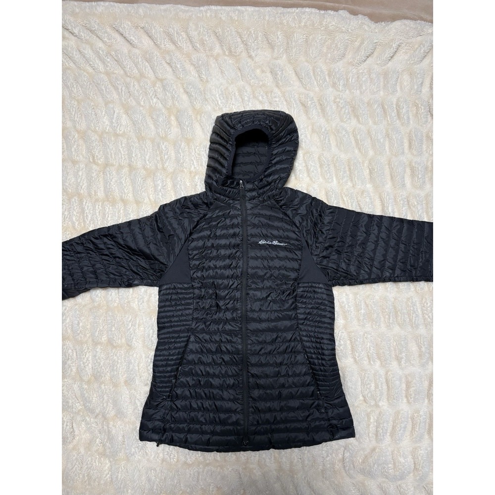 Eddie Bauer Coat Woman's Size S Black Goose Down Puffer Jacket Full Zip Hood